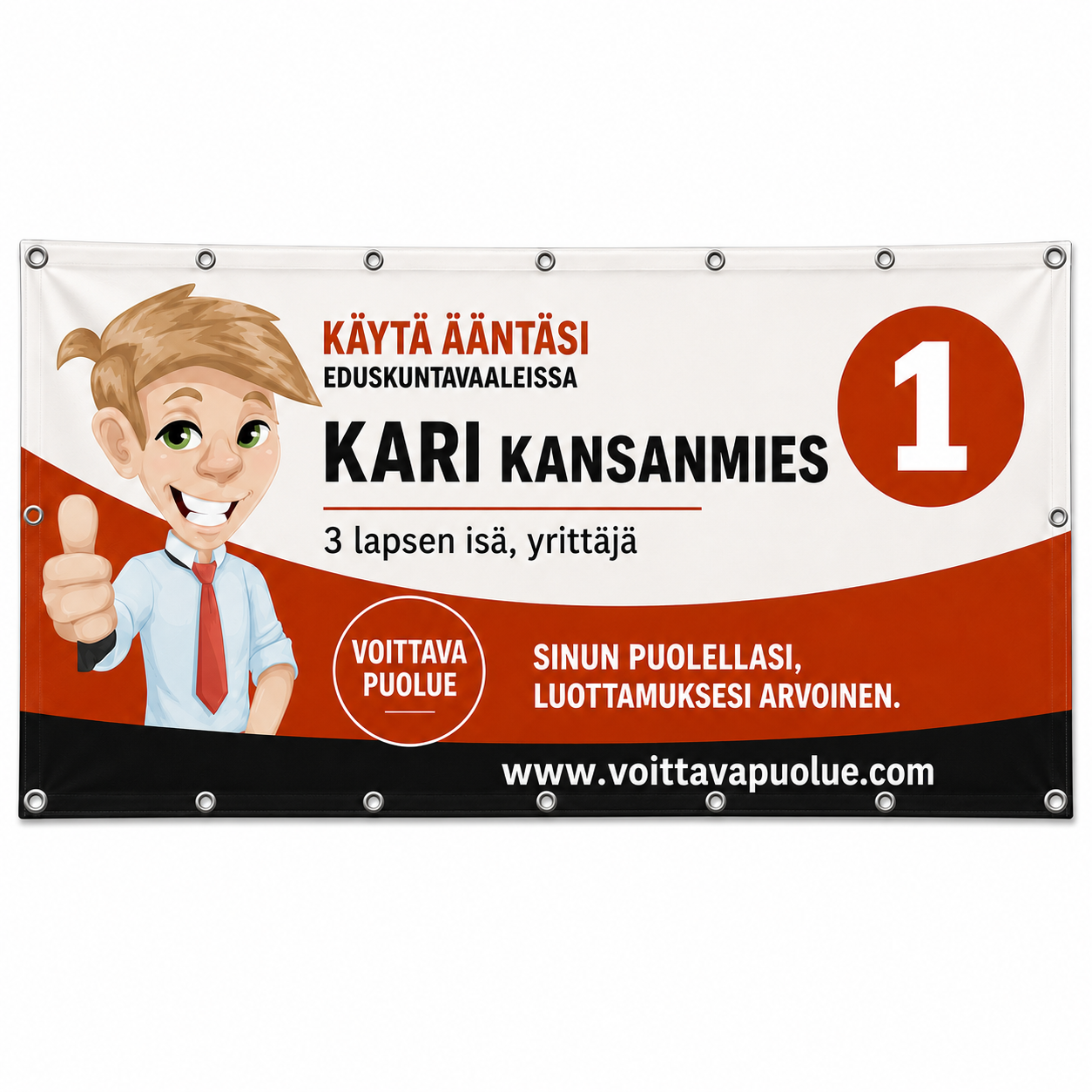 Vaalibanderolli 4x1.5m Kappalehinta alkaen, sis. Alv