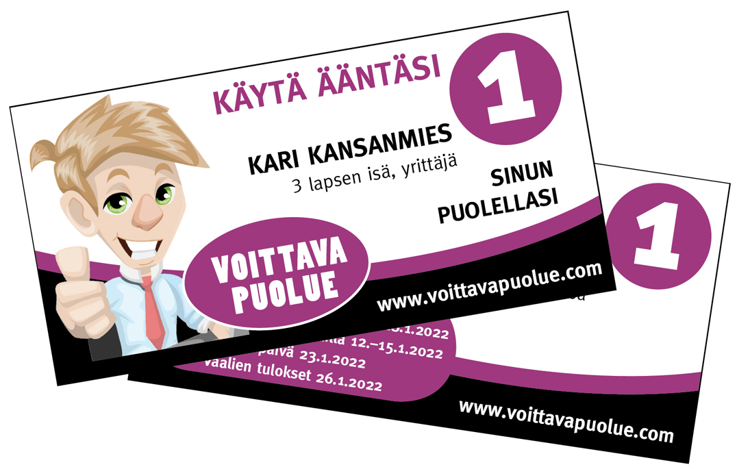 Käyntikortin kokoinen flyer 1-puoleinen - Hinta alkaen 100kpl, sis.Alv