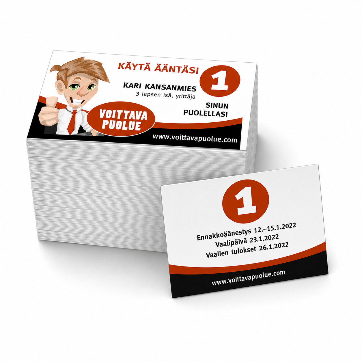 Käyntikortin kokoinen flyer 2-puoleinen - Hinta alkaen 100kpl, sis.Alv